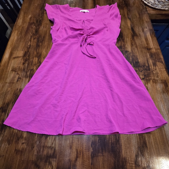 Monteau Dresses & Skirts - Monteau Vibrant Pink Midi Dress with cap flowy sleeves size Large cottegecore An